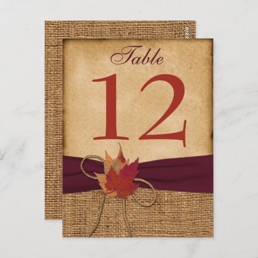 Autumn Leaves FAUX Burlap Table Number Kaart - Wij (Voorkant / Achterkant)