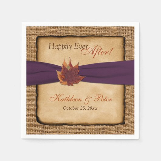 Autumn Leaves, FAUX Burlap Wedding Napkins 4 Servetten (Voorkant)