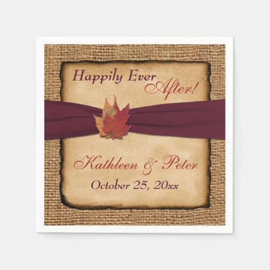 Autumn Leaves, FAUX Burlap Wedding Napkins 6 Servet (Voorkant)