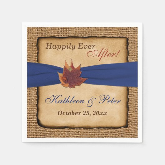 Autumn Leaves, FAUX Burlap Wedding Napkins 7 Servetten (Voorkant)