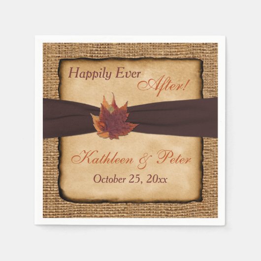 Autumn Leaves, FAUX Burlap Wedding Napkins 8 Servet (Voorkant)