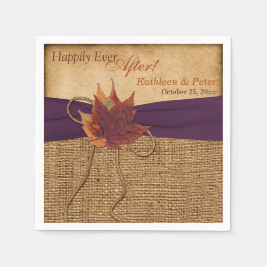 Autumn Leaves, FAUX Burlap Wedding Napkins Servet (Voorkant)