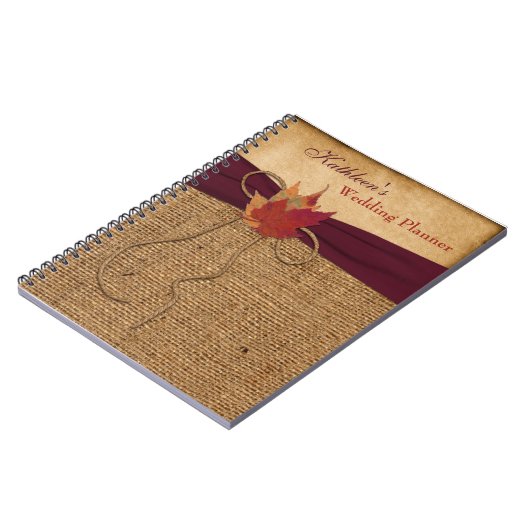 Autumn Leaves FAUX Burlap Wedding Planner - Wine Notitieboek (Linkerzijde)