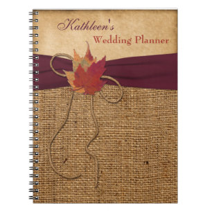 Autumn Leaves FAUX Burlap Wedding Planner - Wine Notitieboek