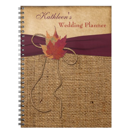 Autumn Leaves FAUX Burlap Wedding Planner - Wine Notitieboek (Voorkant)