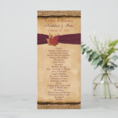 Autumn Leaves FAUX Burlap Wedding Program - Wijn Programmakaart (Staand voorkant)