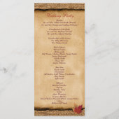 Autumn Leaves FAUX Burlap Wedding Program - Wijn Programmakaart (Achterkant)