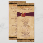 Autumn Leaves FAUX Burlap Wedding Program - Wijn Programmakaart (Voorkant / Achterkant)