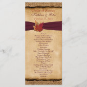 Autumn Leaves FAUX Burlap Wedding Program - Wijn Programmakaart (Voorkant)
