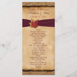 Autumn Leaves FAUX Burlap Wedding Program - Wijn Programmakaart