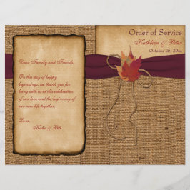 Autumn Leaves, FAUX Burlap Wedding Program - Wine