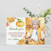 Autumn Leaves Floral Pumpkin Foto 1 september Bedankkaart (Staand voorkant)