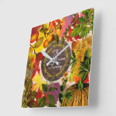Autumn Leaves Herfst Collage Monogram Hout Vierkante Klok (Hoek)