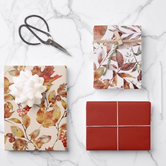 Autumn Leaves Herfst Red Gold Brown Inpakpapier Vel (Voorkant)