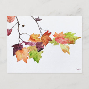 Autumn Leaves Herfst Waterverf Print Briefkaart