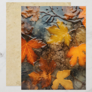 Autumn Leaves in Rain Scrapbook Paper