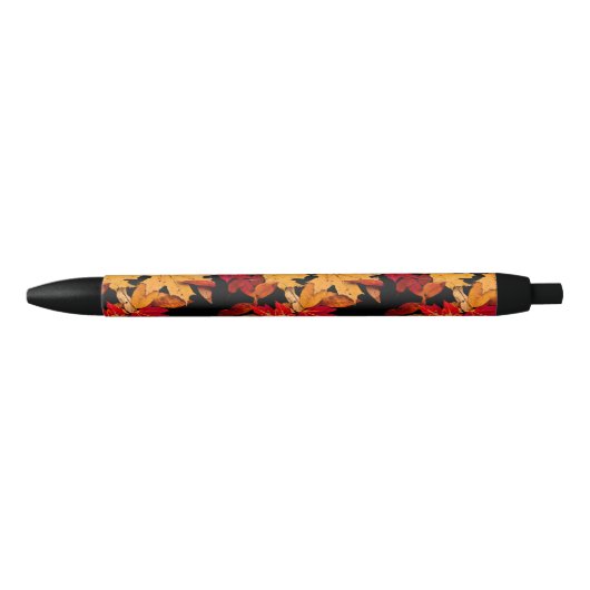 Autumn Leaves in Red Oranje Yellow Brown Zwarte Inkt Pen (Voorkant)