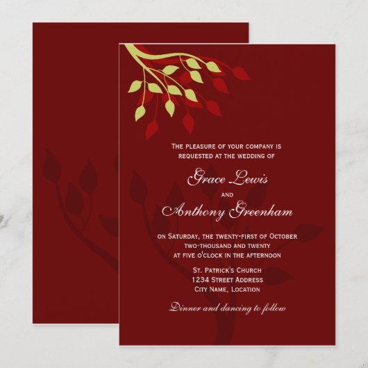 Autumn Leaves Invitation Kaart (Voorkant / Achterkant)