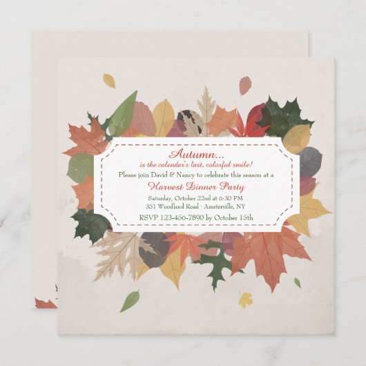 Autumn Leaves Invitation Kaart (Voorkant / Achterkant)