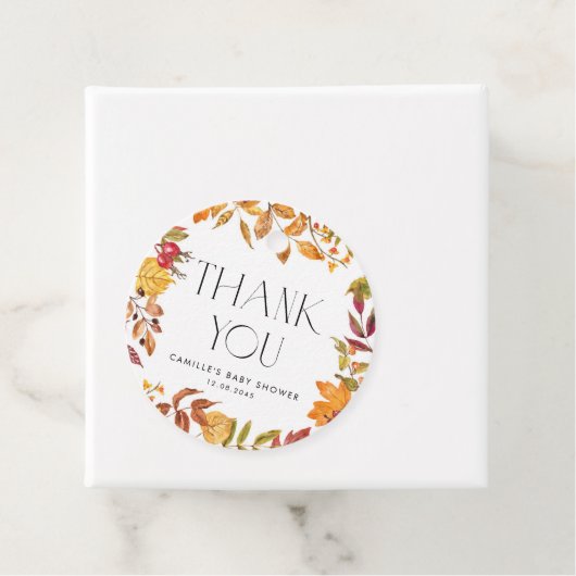 Autumn Leaves Krans Baby shower Bedankt Bedankjes Labels (In situ)