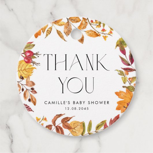 Autumn Leaves Krans Baby shower Bedankt Bedankjes Labels (Voorkant)