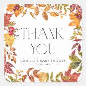 Autumn Leaves Krans Baby shower Bedankt Vierkante Sticker (Voorkant)