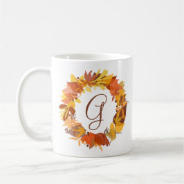 Autumn Leaves Krans Gepersonaliseerde Monogram Mok
