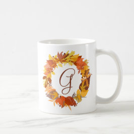 Autumn Leaves Krans Gepersonaliseerde Monogram Mok