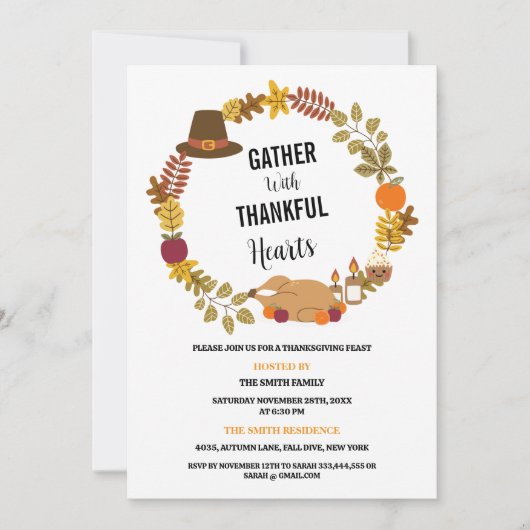 Autumn Leaves Krans Thanksgiving Dinner Party Kaart (Voorkant)