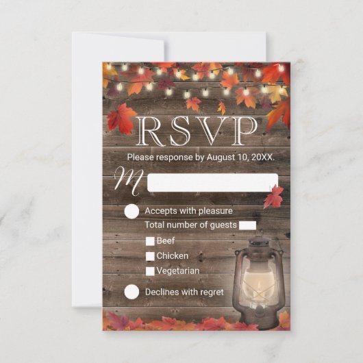 Autumn Leaves Lantern Rustic Fall Wedding RSVP (Voorkant)