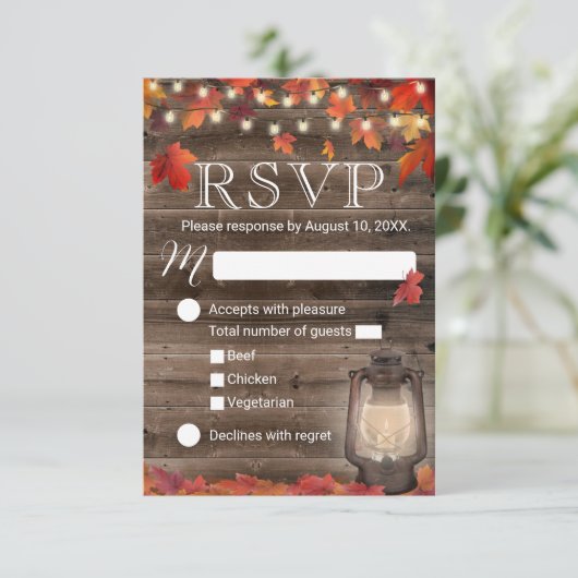 Autumn Leaves Lantern Rustic Fall Wedding RSVP (Staand voorkant)