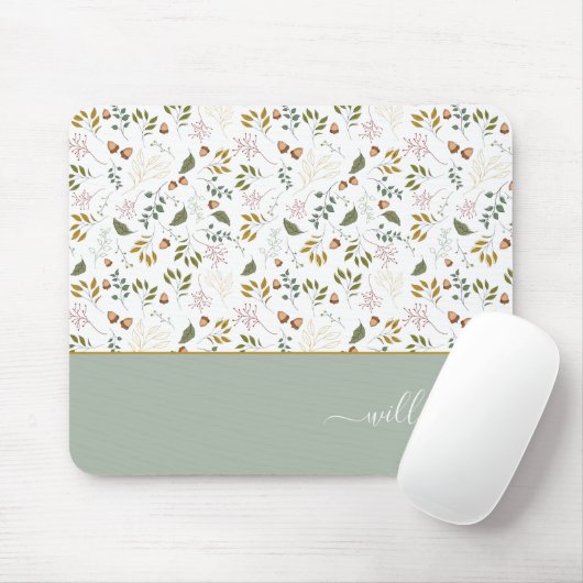 Autumn Leaves Monogram Name Modern Muismat (Met muis)