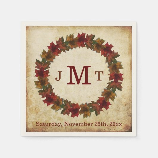 Autumn Leaves Monogram Thanksgiving Diner Servetten (Voorkant)
