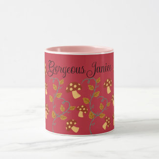 Autumn Leaves Mushroom Mok met bewerkbare naam
