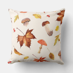 Autumn Leaves & Mushrooms Waterverf Kussen
