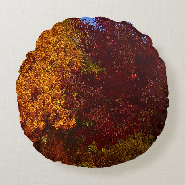 Autumn Leaves of Yellow and Paars, ZSSPG Rond Kussen (Voorkant)