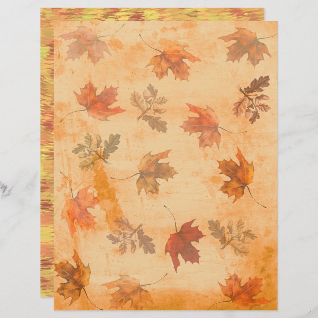 Autumn Leaves on Grunge Background Scrapbook Paper (Voorkant / Achterkant)