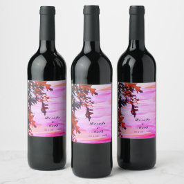 Autumn Leaves Oranje Pink Weddenschap Wijn Etiket