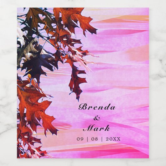 Autumn Leaves Oranje Pink Weddenschap Wijn Etiket (Enkel label)