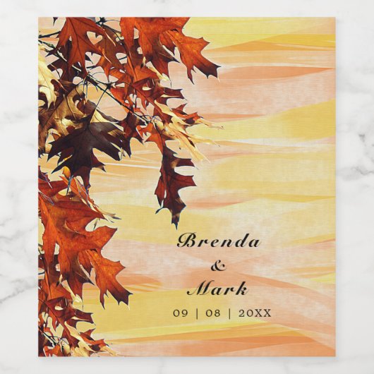 Autumn Leaves Oranje Yellow Swirl Wedding Party Wijn Etiket (Enkel label)