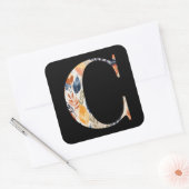 Autumn Leaves Patroon Letter C Zwart Initiaal Vierkante Sticker (Envelop)