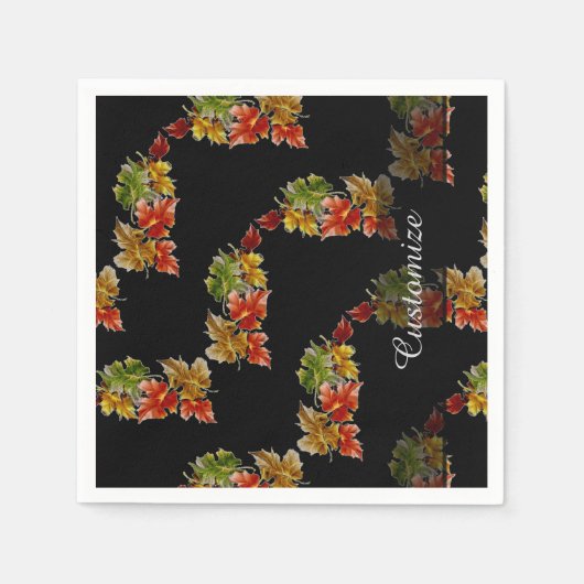 Autumn Leaves Pattern Black Napkins Servetten (Voorkant)