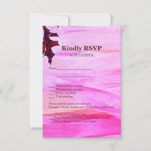 Autumn Leaves Pink RSVP Menu Kaart (Voorkant)