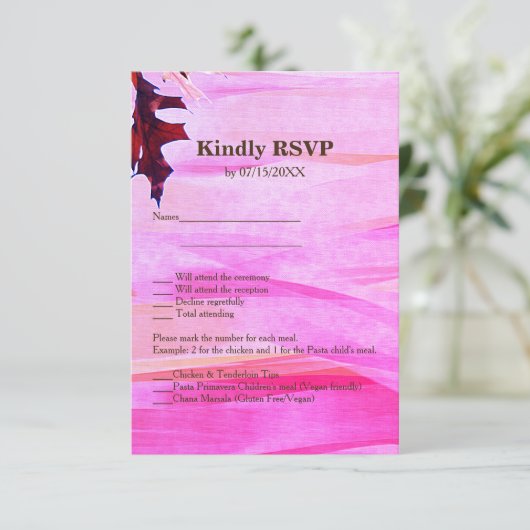 Autumn Leaves Pink RSVP Menu Kaart (Staand voorkant)