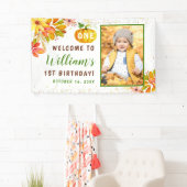 Autumn Leaves Pumpkin Herfst Birthday Foto Welkom Spandoek (Insitu)