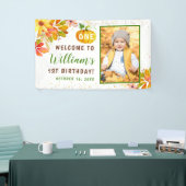 Autumn Leaves Pumpkin Herfst Birthday Foto Welkom Spandoek (Beurs)