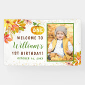 Autumn Leaves Pumpkin Herfst Birthday Foto Welkom Spandoek (Horizontaal)
