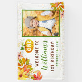 Autumn Leaves Pumpkin Herfst Birthday Foto Welkom Spandoek (Verticaal)