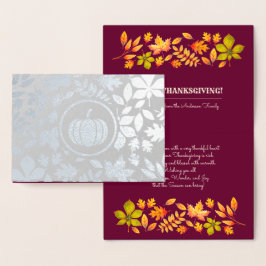 Autumn Leaves & Pumpkin Luxury Thanksgiving Real Folie Kaarten