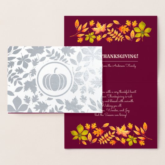 Autumn Leaves & Pumpkin Luxury Thanksgiving Real Folie Kaarten (Display)